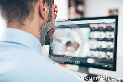 Office worker tired from looking at the monitor Stock Photo