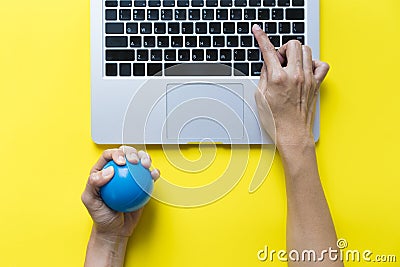 Office worker typing email on computer Stock Photo