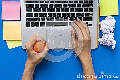 Office worker typing email on computer Stock Photo