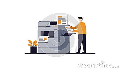 Office Worker Using Printer for Document Processing Vector Illustration