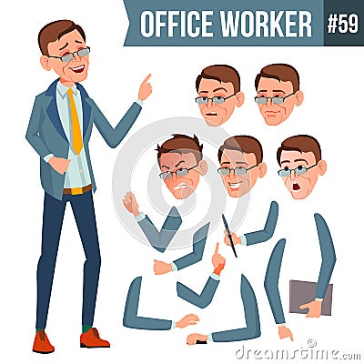 Office Worker Vector. Emotions, Gestures. Animation Creation Set. Business Person. Career. Modern Employee, Workman Vector Illustration