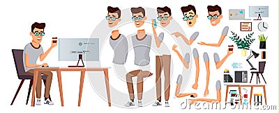 Office Worker Vector. Emotions, Gestures. Animation Creation Set. Business Person. Career. Modern Employee, Workman Vector Illustration