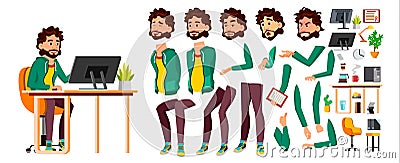 Office Worker Vector. Face Emotions, Various Gestures. Animation Creation Set. Business Person. Career. Modern Employee Vector Illustration