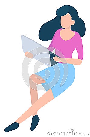 Office Worker, Woman with Laptop, Isolated Girl Vector Illustration