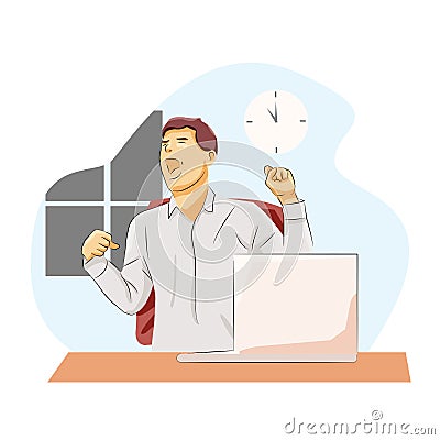 Office worker yawning tired working all day getting ready to go home Vector Illustration