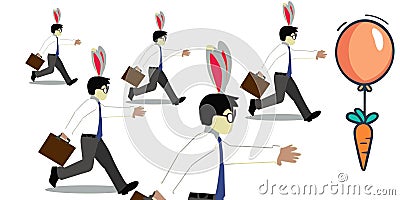 Office workers with bunny carrot ears chase floating carrot vector graphics Stock Photo