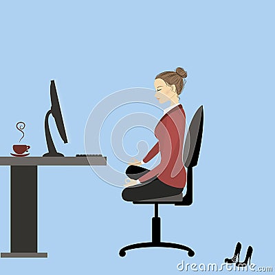 Office workers or business people in yoga pose. Working On lapto Vector Illustration