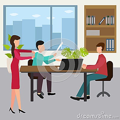 Office workers design concept set with business meeting. Vector Illustration Stock Photo