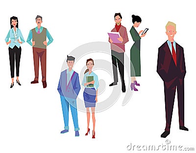 Office workers, employees, managers and team leader. Business people in casual and office clothes . Isolated on white. Business Ic Cartoon Illustration