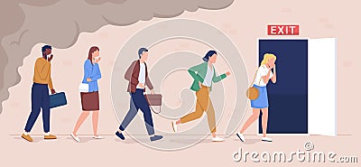 Office workers evacuation from building flat color vector illustration Vector Illustration