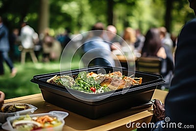 Office workers have lunch in the park Stock Photo