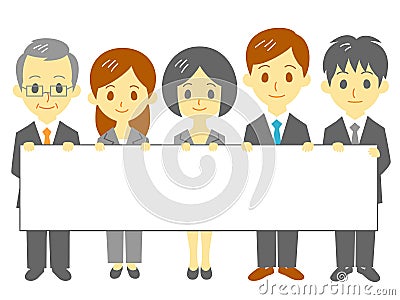 Office workers holding blank banner Vector Illustration