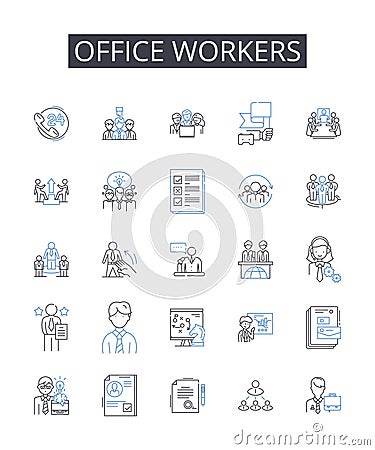 Office workers line icons collection. Desk jockeys, Cubicle dwellers, White-collar employees, Business professionals Vector Illustration