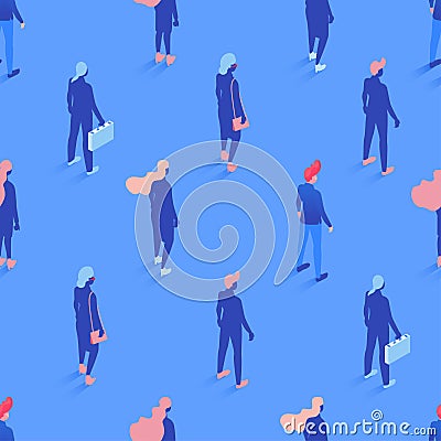 Office workers, managers isometric seamless pattern. Male and female employees with briefcases, businessman and Vector Illustration