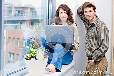 Office workers talking Stock Photo