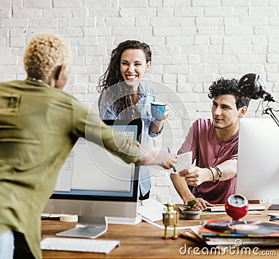 Office Workers Talking Together Concept Stock Photo