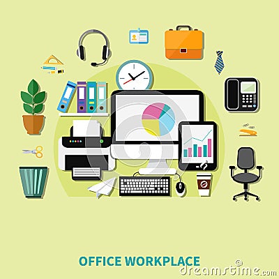 Office Workplace Composition Vector Illustration