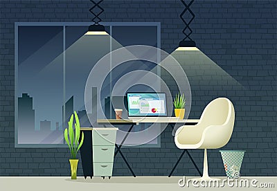 Office workplace interior design. Home office concept illustration. Vector Illustration