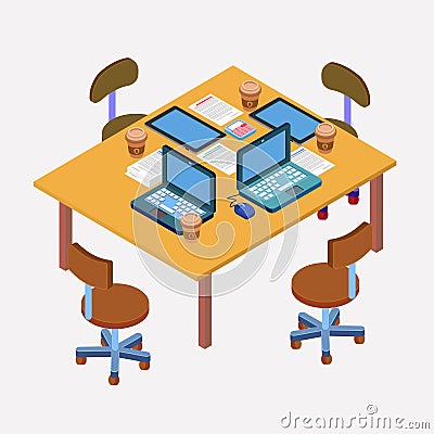 Office Workplace. Modern Workspace. Business Meeting Vector Illustration