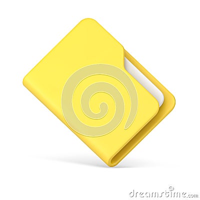 Office yellow folder with papers 3d icon. Closed plastic file with documentation Vector Illustration