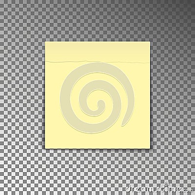 Office yellow post note. Paper sheet sticker with shadow isolated on a transparent background. Vect Vector Illustration