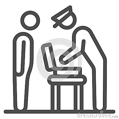 Officer examines suitcase line icon, security check concept, bag contents inspection vector sign on white background Vector Illustration
