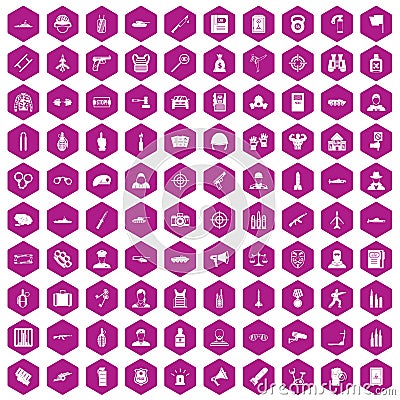 100 officer icons hexagon violet Vector Illustration