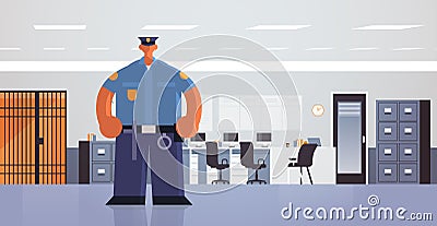 Officer standing pose policeman in uniform security authority justice law service concept modern police department Vector Illustration