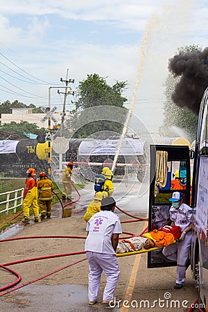 Officers, firefighters and rescuers. Editorial Stock Photo