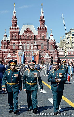 Officers of the Russian army on Red Square in Moscow during the celebration of the Victory Day. Editorial Stock Photo