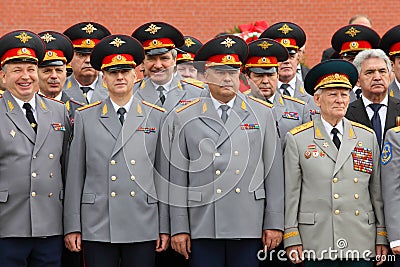 Officers and veterans at ceremony of wreath laying Editorial Stock Photo