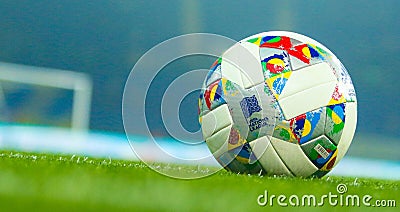 Official ball League of Nations of UEFA Editorial Stock Photo