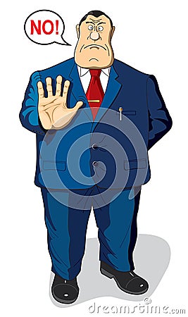 The official, bureaucrat or businessman says no. Vector Illustration