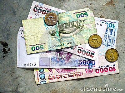 Official currency of Tanzania, paper banknotes, Tanzanian shillings Stock Photo
