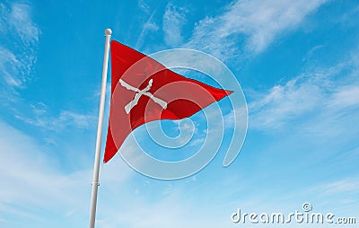 official flag of Battalion Command Turkey at cloudy sky background on sunset, panoramic view. Turkish travel and patriot concept Cartoon Illustration