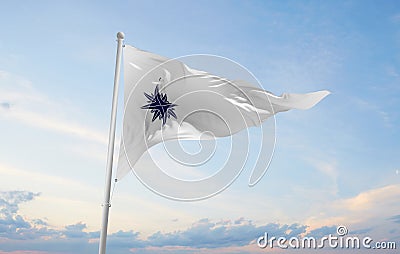 official flag of Commander Coast Guard, Japan at cloudy sky back Cartoon Illustration