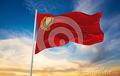 official flag of Kedah Malaysia at cloudy sky background on suns Cartoon Illustration