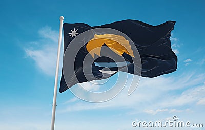 official flag of Reno, Nevada untied states of America at cloudy Cartoon Illustration