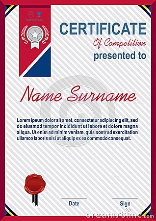 Official grey certificate and red border, ribbon. Modern blank Vector Illustration