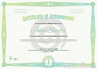 Official light green certificate of a4 format with green guilloche border. Official simple blank Vector Illustration