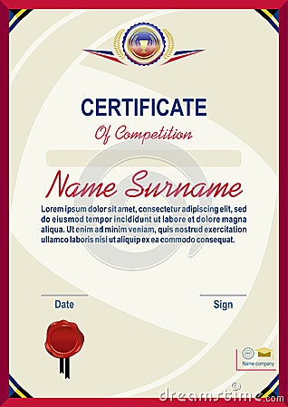 Official light yellow certificate with red border Modern blank Vector Illustration