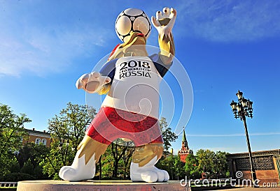 Official mascot Zabivaka of FIFA World Cup 2018 in Moscow Editorial Stock Photo