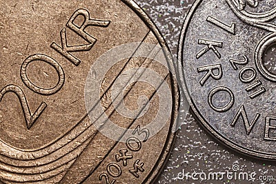 The official Norwegian coin called the Norwegian krone Stock Photo