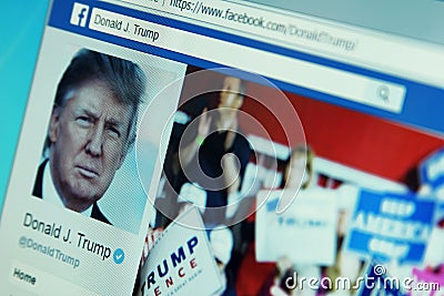 Donald Trump facebook page Editorial Stock Photo