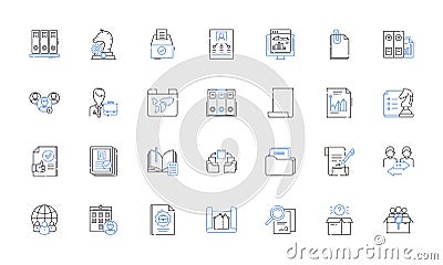 Official records line icons collection. Archives, Documentation, Registry, Registers, Reports, Histories, Documents Vector Illustration