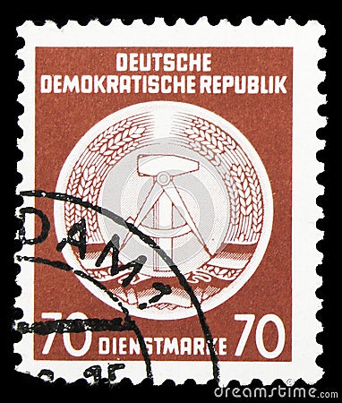 Official Stamps for Administration Post B II and III, Hammer and Compass Typography serie, circa 1954 Editorial Stock Photo