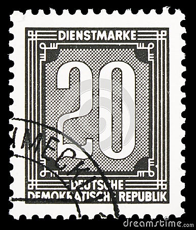 Official Stamps for Administration Post A ZKD I Reprint, Digits serie, circa 1956 Editorial Stock Photo