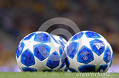 Official UEFA Champions League 2018/19 season match balls Editorial Stock Photo