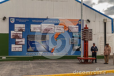 Officials at entrance to port, Ushuaia, Argentina Editorial Stock Photo