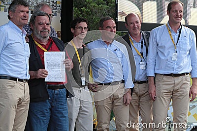 Officials on the podium of Tour de France Editorial Stock Photo